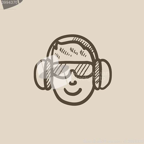 Image of Man in headphones sketch icon.