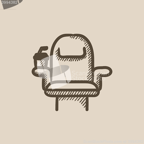 Image of Cinema chair with disposable cup sketch icon.
