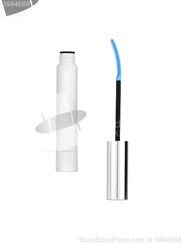 Image of blue mascara for eyes isolated on the white background