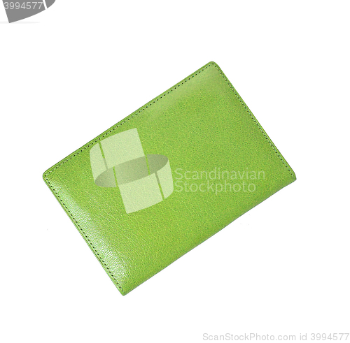 Image of green leather case note book isolated on white background