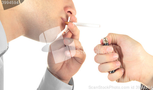 Image of Smoking man on white