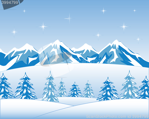 Image of Winter wood and mountains