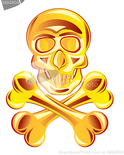 Image of Golden skull with bone