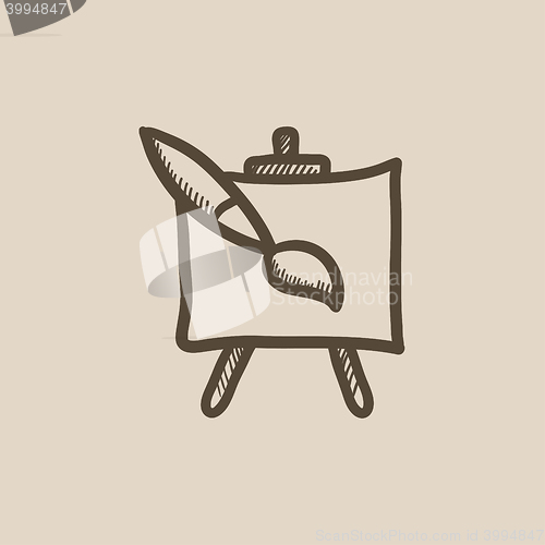 Image of Easel and paint brush sketch icon.