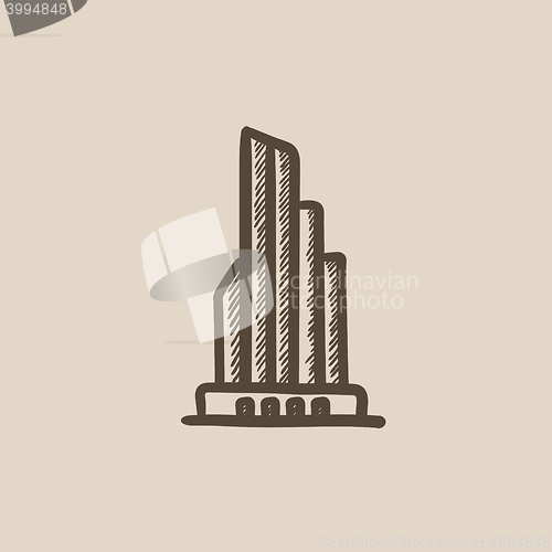 Image of Skyscraper office building sketch icon.