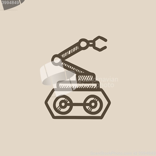 Image of Industrial mechanical robot arm sketch icon.