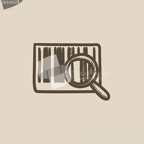 Image of Magnifying glass and barcode sketch icon.