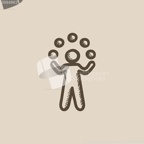 Image of Man juggling with balls sketch icon.