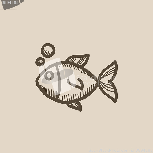 Image of Little fish under water sketch icon.