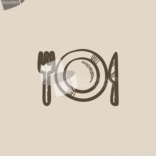 Image of Plate with cutlery sketch icon.