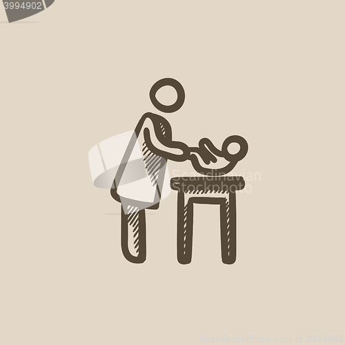 Image of Mother taking care of baby sketch icon.