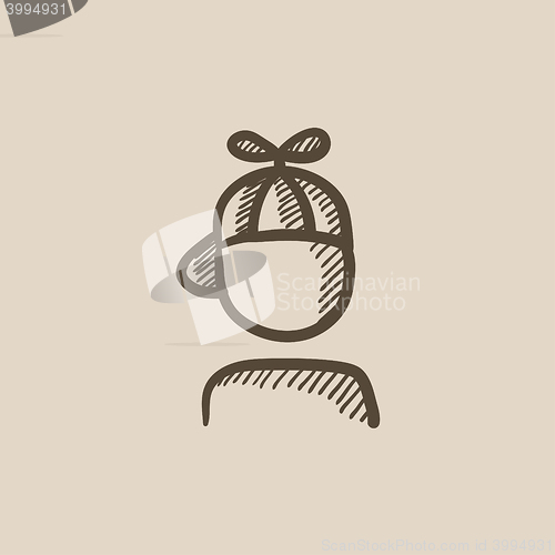 Image of Boy in cap with propeller sketch icon.