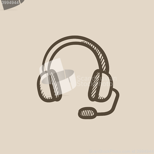 Image of Headphone with microphone sketch icon.