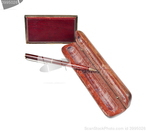 Image of Mahogany ball pen in an opened wooden case