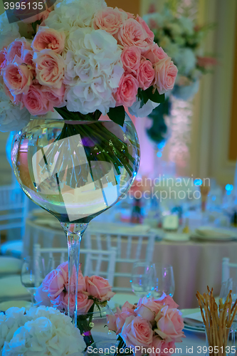 Image of Table set for wedding or another catered event dinner