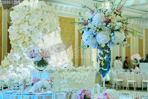 Image of Table set for wedding or another catered event dinner