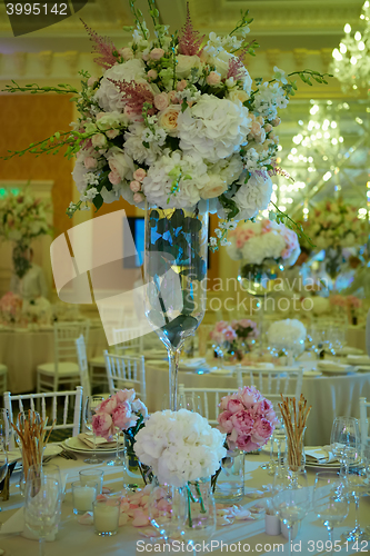 Image of Table set for wedding or another catered event dinner