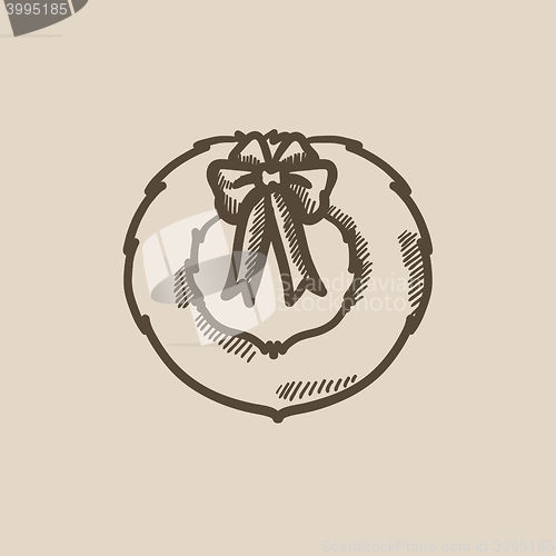 Image of Christmas wreath sketch icon.
