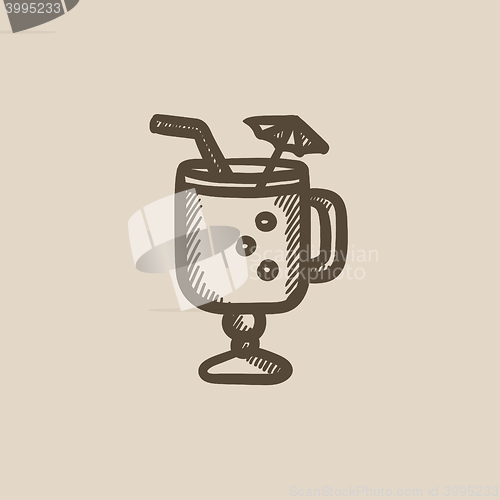 Image of Glass with drinking straw, umbrella sketch icon.