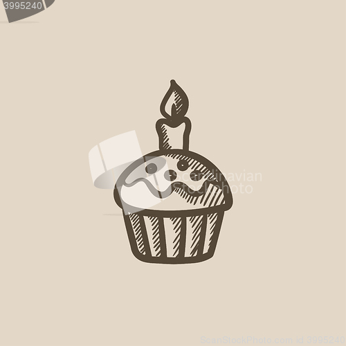 Image of Easter cupcake with candle sketch icon.