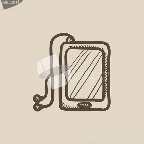Image of Tablet with headphones sketch icon.