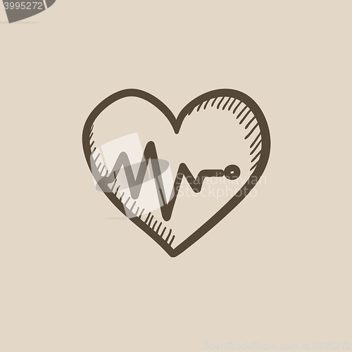 Image of Heart with cardiogram sketch icon.