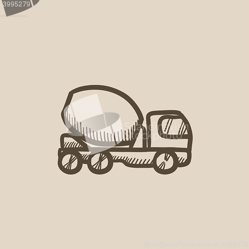 Image of Concrete mixer truck sketch icon.