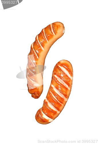 Image of Two grilled sausages isolated on white