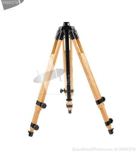 Image of wooden tripod on a white background