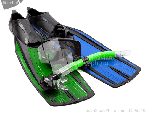 Image of Mask, snorkel and flippers of different colors