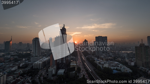 Image of Bangkok cityscape at sunset, Thailand