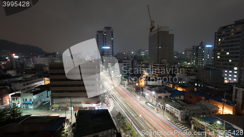 Image of Night Seoul with cars on motorway, South Korea