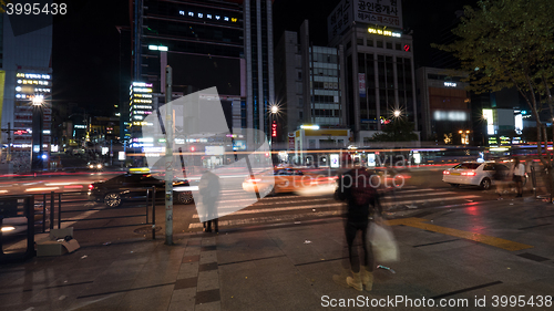 Image of Night view of city traffic in Seoul, South Korea