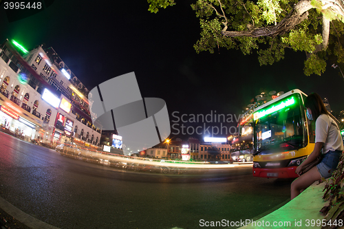 Image of Night traffic on Hanoi road at night, motion view