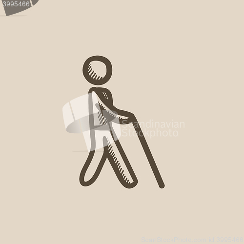 Image of Blind man with stick sketch icon.