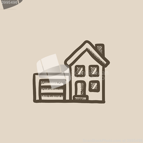 Image of House with garage sketch icon.