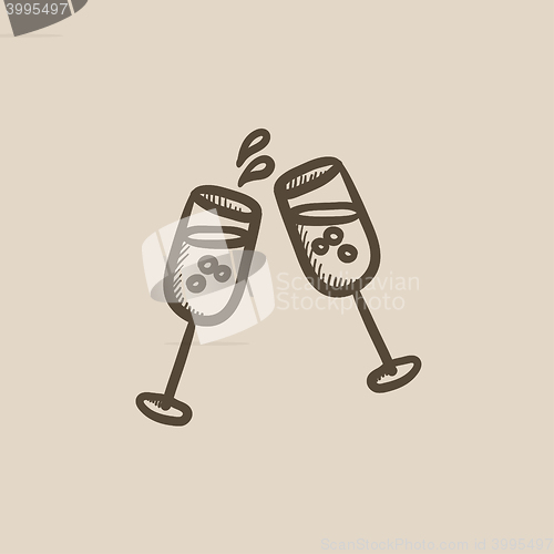 Image of Two glasses of champaign sketch icon.