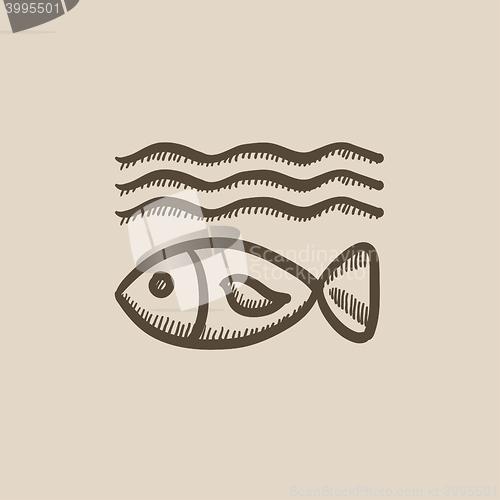 Image of Fish under water sketch icon.