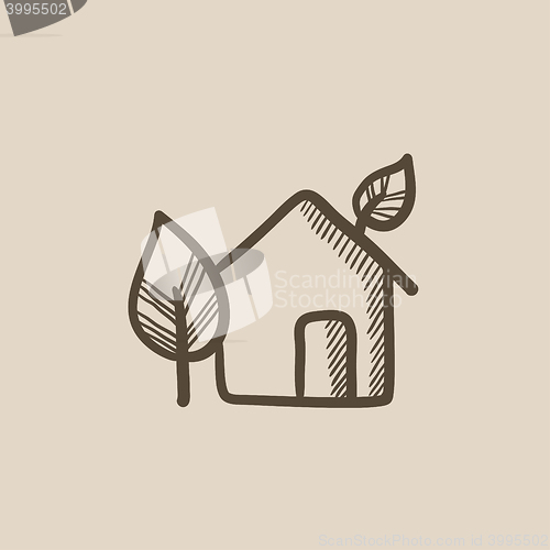 Image of Eco-friendly house sketch icon.