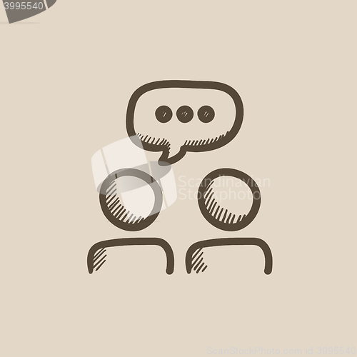 Image of People with speech square above heads sketch icon.