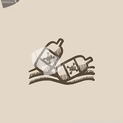 Image of Bottles floating in water sketch icon.
