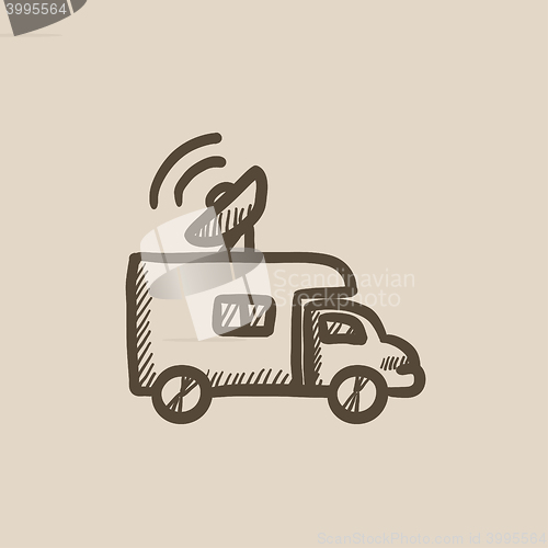 Image of Broadcasting van sketch icon.