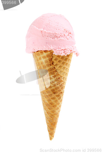 Image of Strawberry ice cream in a sugar cone