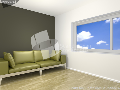 Image of room with a green sofa