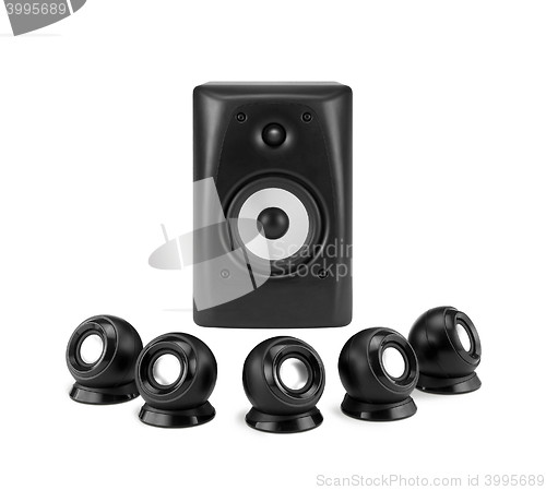 Image of set of sound speakers isolated on white background