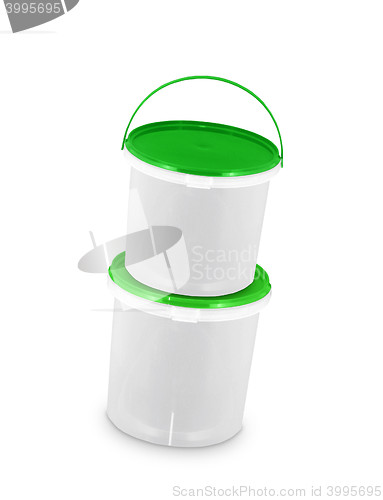 Image of green paint in two buckets