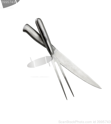 Image of Flatware on white background. Fork and knife.