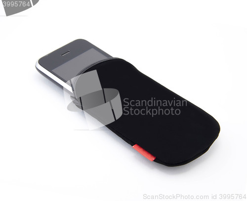 Image of Multitouch smartphone with leather cover