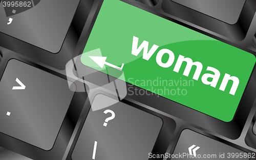 Image of woman word on keyboard key button. Keyboard keys icon button vector