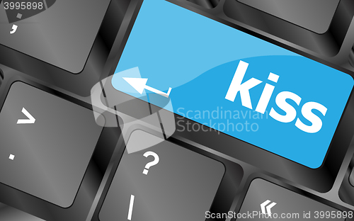 Image of Key with the word kiss on it, on a computer keyboard. Keyboard keys icon button vector
